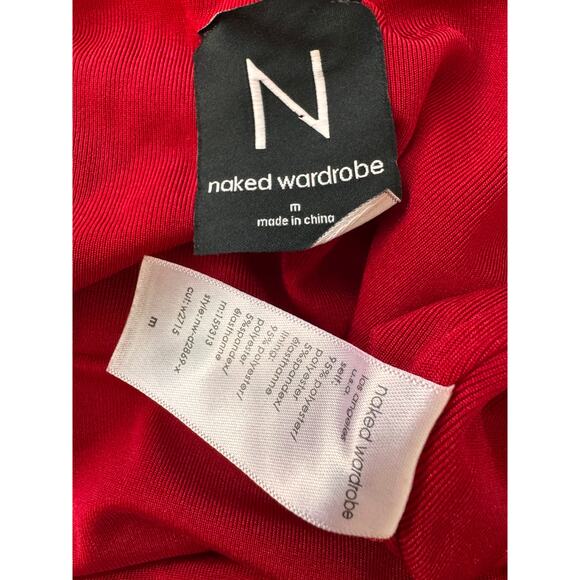 Naked Wardrobe Women’s Red Square Neck Long Sleeve Bodycon Mini Dress Size M - Picture 3 of 3